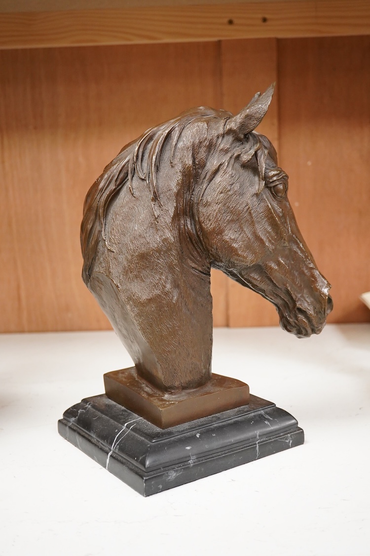 A patinated bronze bust of a horse’s head, height 31cm